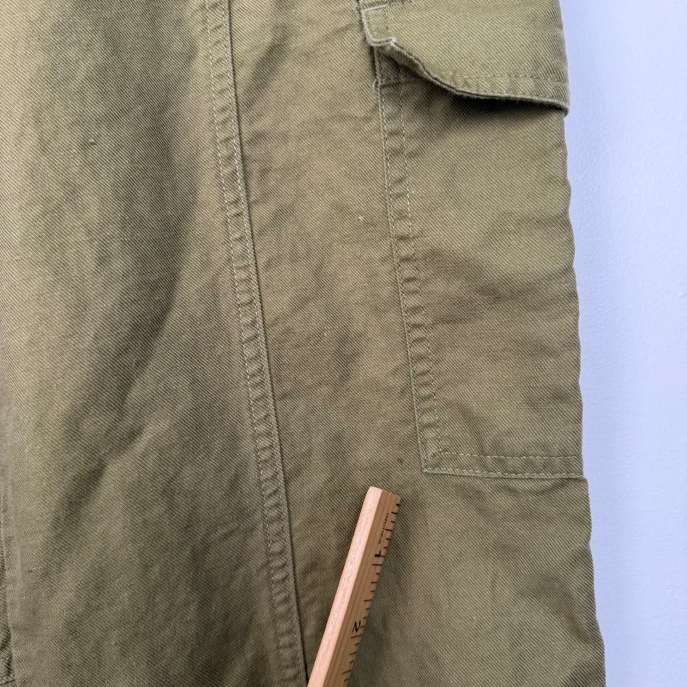 Quince Women Army Green Cotton Linen Twill Cargo Pants M High Rise Utility